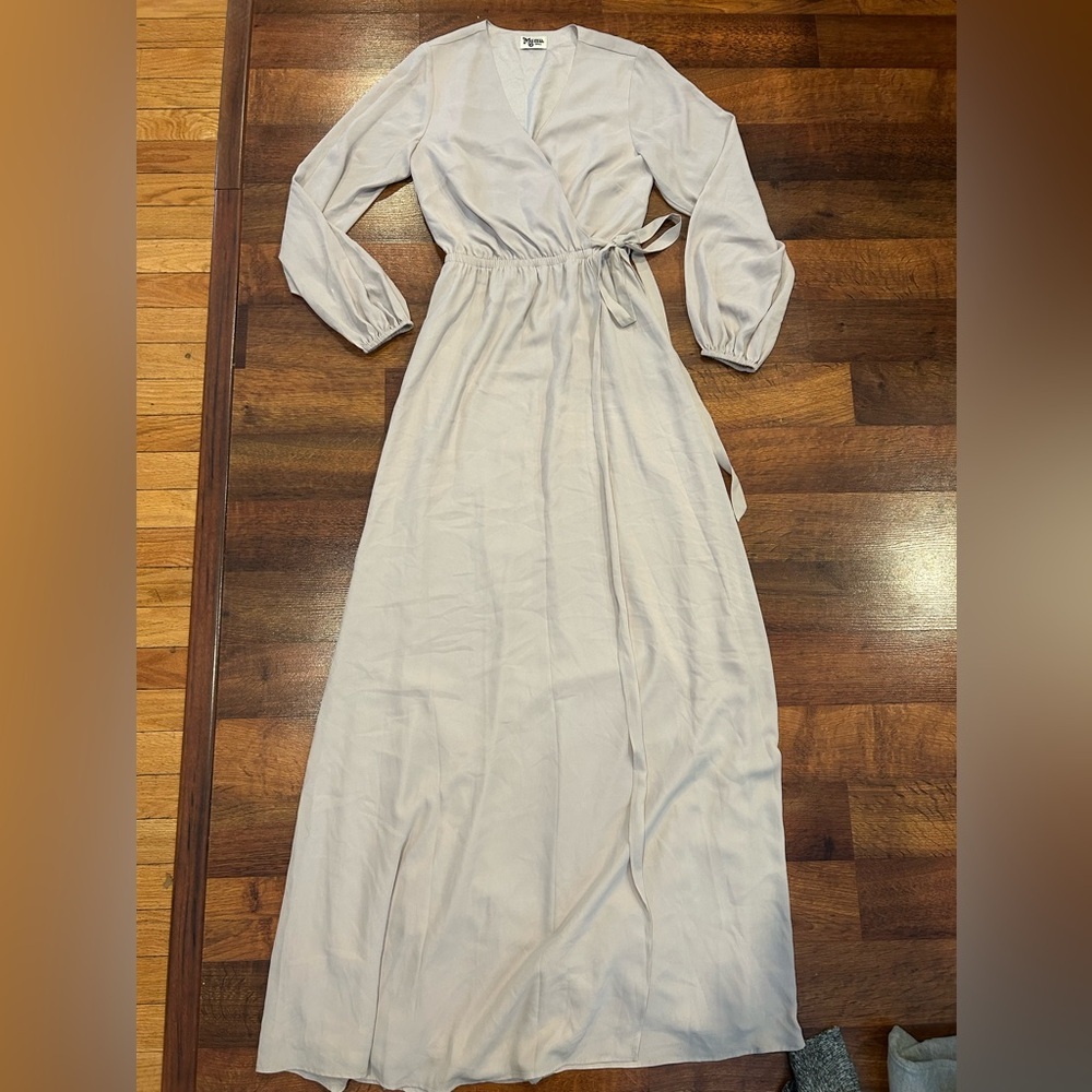 Show Me Your Mumu Lady Long Sleeve Wrap Maxi Dress Beige Size Small